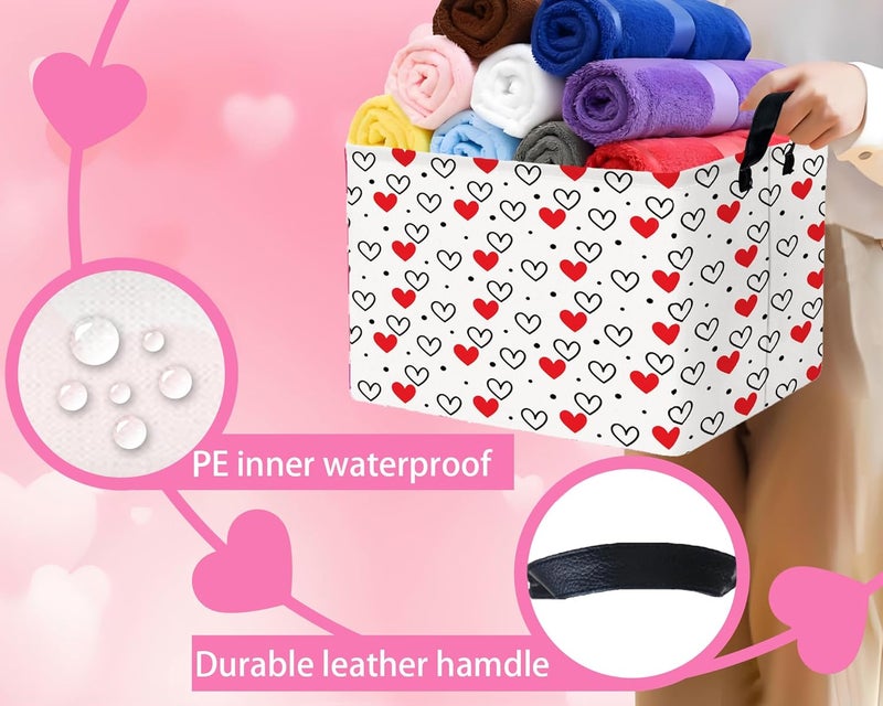 BOOHIT Valentines Day Basket Large Foldable Heart Shaped Storage Box for Gifts Kids Empty Storage Bins Rectangular Toy Organizer Decor (Black Dot Love Red Love) - Image 3